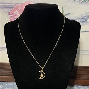 Gold plated stainless steel moon pendant necklace